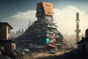 City where buildings and skyscrapers are made out of garbage illustration photo