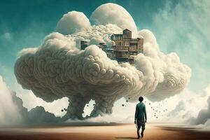 man observing cloud atlas abstract concept illustration photo