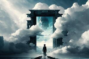 man observing cloud atlas abstract concept illustration photo