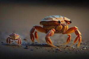 crab on the beach with small little cub crab illustration photo
