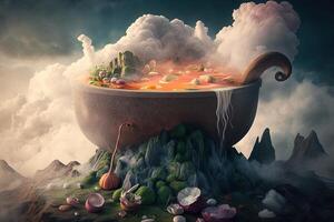 World made of soup pan pot illustration photo