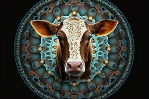 vaca animal mandala fractal ilustración generativo ai foto