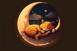 cat sleeping on half moon illustration photo