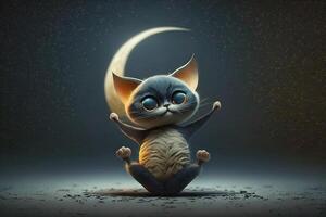cat kitten cute moon stretching character illustration photo