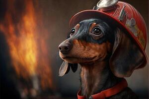 dachshund dog in a fireman suit and outfit illustration photo