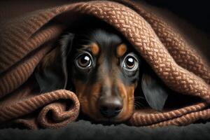Dachshund dog nose emerging from blanket illustration photo