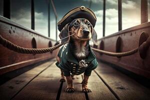dachshund dog pirate on the ship illustration photo