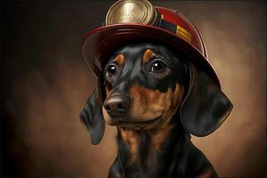 dachshund dog in a fireman suit and outfit illustration photo