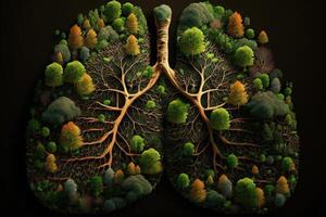 Deforestation as human lungs shape top view illustration photo