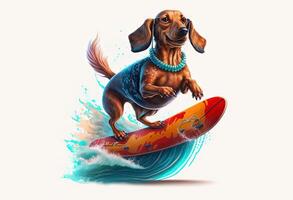 Dachshund Dog surfing in hawaii illustration photo