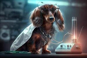 scientist dachshund dog illustration photo