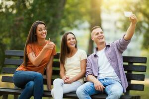 Friends spending time outdoors photo