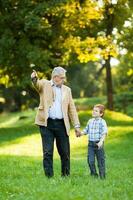 A grandfather and his grandson spending time together outdoors photo