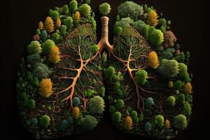 Deforestation as human lungs shape top view illustration photo