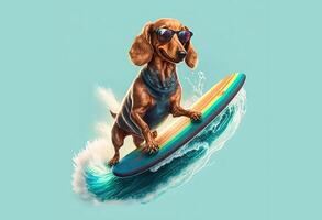 Dachshund Dog surfing in hawaii illustration photo