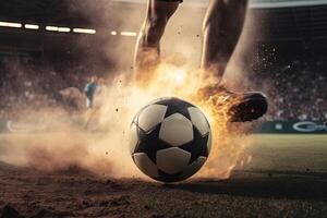 detalle de fútbol pelota golpeado en explosión ilustración generativo ai foto