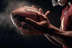 energy detail of american football on player hands Sportsman in action. catching the ball illustration photo