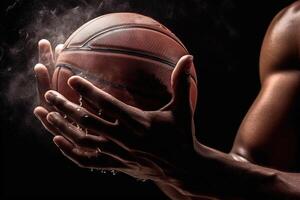 detail of basketball player hands holding ball in energy illustration photo