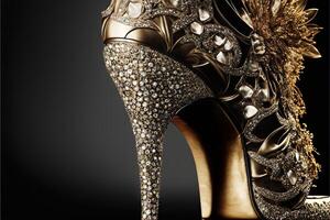 luxury gold and diamonds women shoes with high heels photo