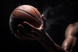 detail of basketball player hands holding ball in energy illustration photo