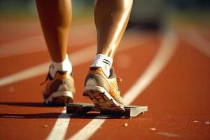 Athletes runners at starting track on track and fields illustration photo