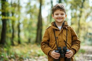 Young boy with binoculars photo