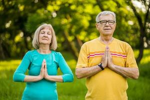 A senior couple doing physical exercises photo