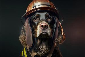 dog in a fireman suit and outfit illustration photo