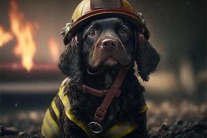 perro en un bombero traje y atuendo ilustración generativo ai foto