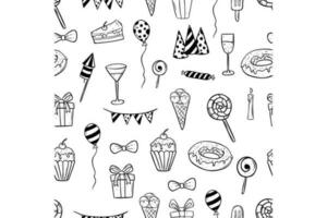 seamless pattern of doodle birthday party elements vector