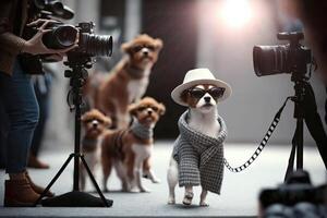 perro en el pasadizo posando un Moda modelo vistiendo exlusivo vestir ilustración generativo ai foto
