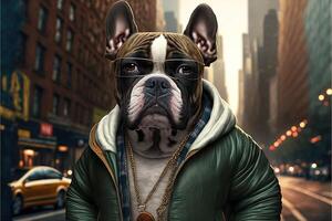 rapero perro en Nueva York ilustración generativo ai foto