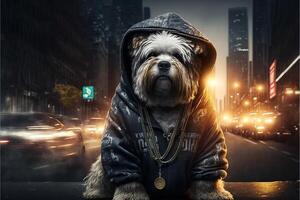 rapero perro en Nueva York ilustración generativo ai foto