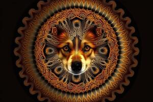 perro animal mandala fractal ilustración generativo ai foto