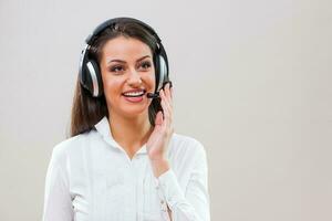 A woman who works at a call center photo