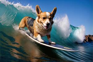 perro surf en Hawai ilustración generativo ai foto