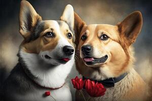 Pareja amor de perros con pequeño corazón para enamorado día generativo ai foto