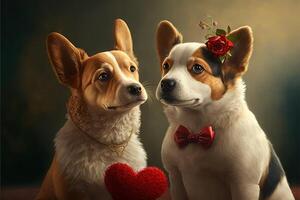 Pareja amor de perros con pequeño corazón para enamorado día generativo ai foto