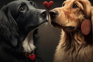 Pareja amor de perros con pequeño corazón para enamorado día generativo ai foto