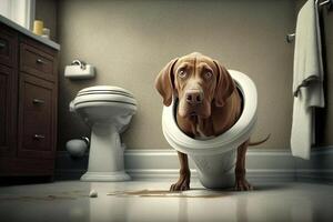 Dog using toilet illustration photo