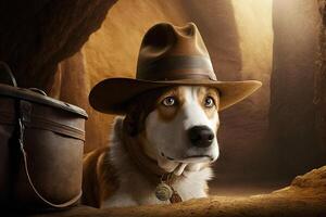 Dog archeologist with hat illustration photo