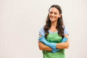 A woman who is going to clean the house photo