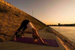 A woman doing physical exercises photo