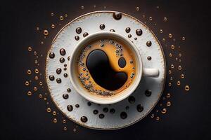 drops of coffee splashing in a cup top view illustration photo