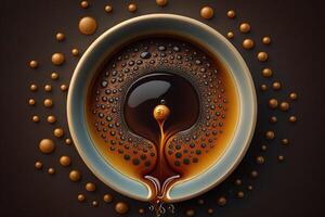 drops of coffee splashing in a cup top view illustration photo