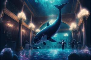 Whales singing at the party illustration photo