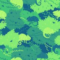 Seamless pattern of children's camouflage with chameleons on tree branches vector