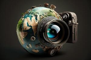 World photography day earth globe in form of camera illustration photo