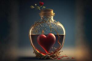 elixir de amor rojo corazón líquido grande amor enamorado día concepto ilustración generativo ai foto