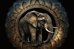 elefante animal mandala fractal ilustración generativo ai foto